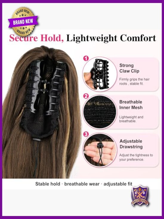 24 Inch Claw Clip Ponytail Extension Wavy Long Hairpiece for Women
